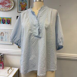 Anthropologie Cottagecore Prairie Puffy Sleeve Comfy Boho Baby Blue Shirt Sze XL